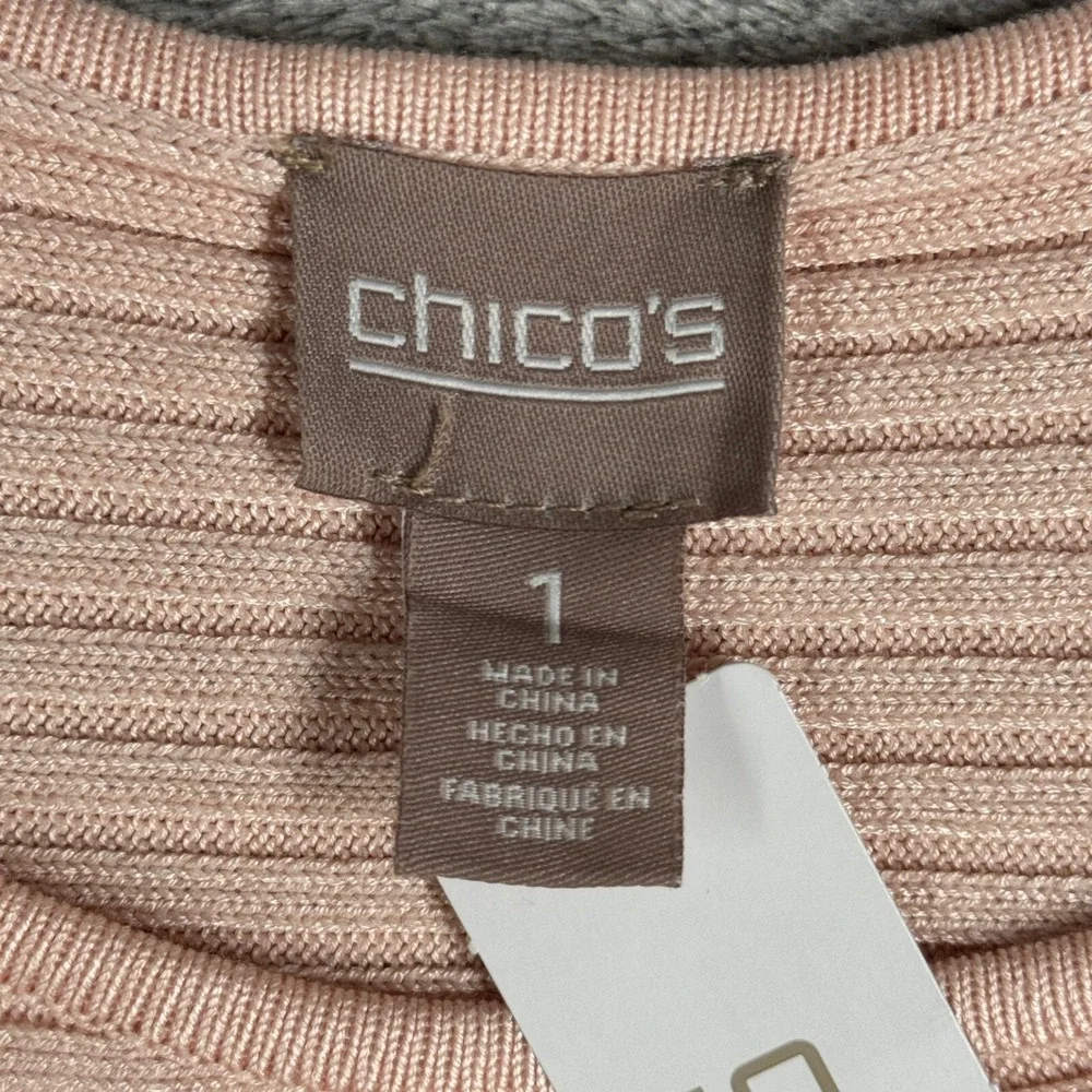 Chicos‎ Shirt Avery Pullover Boatneck Ribbed Knit Pink Pale Dogwood Size Medium